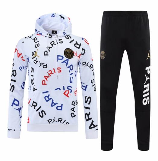 2021/22 PSG X Jordan White Training Kits Hoodie Sweat Shirt with Pants